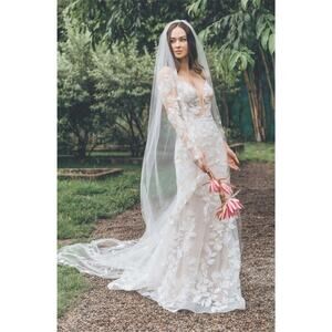 NWT $2815 Wtoo Watters Paloma Ivory Long Sleeve Lace Fit Flare Wedding Dress 12